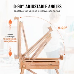 Taitettava pyökkipuinen maalausteline 34 tuuman kankaille luonnoslaatikolla korkeus ja kulmasäädöllä