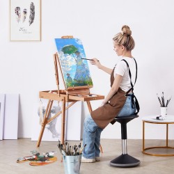 Taitettava pyökkipuinen maalausteline 34 tuuman kankaille luonnoslaatikolla korkeus ja kulmasäädöllä