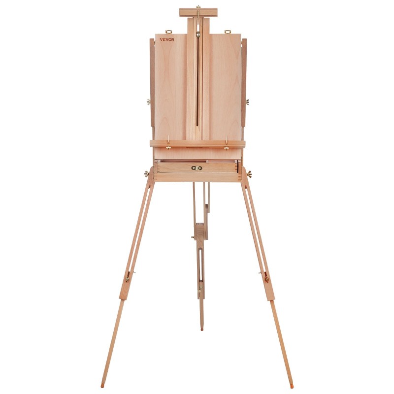 Taitettava pyökkipuinen maalausteline 34 tuuman kankaille luonnoslaatikolla korkeus ja kulmasäädöllä