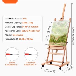 Studiomaalausteline pyökkipuusta jopa 48 tuumaa 15 kg kantavuus suurikokoinen säilytystaso pyörillä