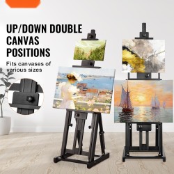 Ateljeeteline H-runko pyökkipuuta säädettävä kaksinkertainen kanvaskannatin alataso 10 kg kantavuus