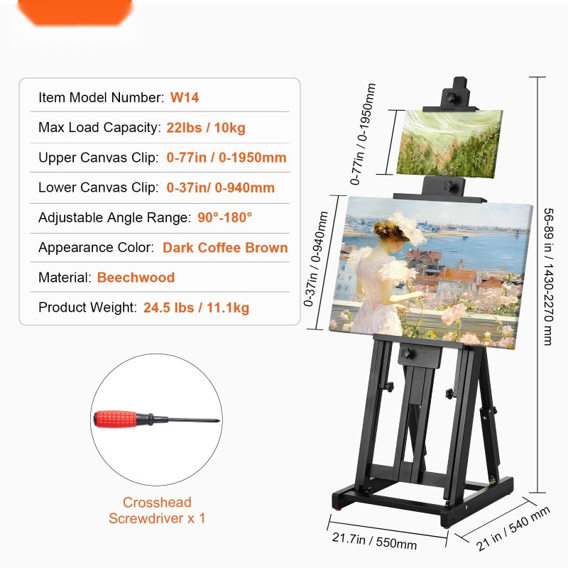 Ateljeeteline H-runko pyökkipuuta säädettävä kaksinkertainen kanvaskannatin alataso 10 kg kantavuus