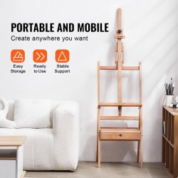 Studiomaalausteline H-runkoinen pyökkipuinen säädettävä maksimikorkeus 91,4 cm 10 kg kantavuus