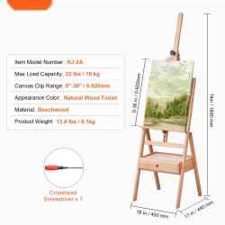 Studiomaalausteline H-runkoinen pyökkipuinen säädettävä maksimikorkeus 91,4 cm 10 kg kantavuus
