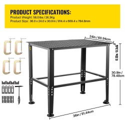Hitsauspöytä galvanoitu hiiliteräs 914 x 609 mm 16 mm kiinnitysreiät