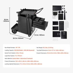 Hitsausvaunu hiiliteräs 350 paunan staattinen kantavuus kaksi laatikkoa lukittava kaappi kääntyvät pyörät