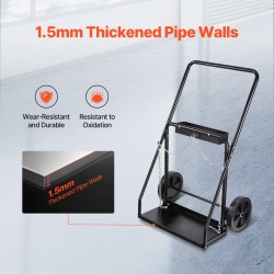 Hitsauspullokärry kahdelle pullolle sopii enintään 12,5 tuuman halkaisijalle hiiliteräsrunko 10 tuuman täyskumipyörät