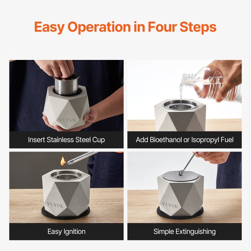 Pöytätulisija betoninen ruostumaton terässisäosa sisä- ja ulkokäyttöön sammutuskansilla