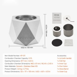 Pöytätulisija betoninen ruostumaton terässisäosa sisä- ja ulkokäyttöön sammutuskansilla