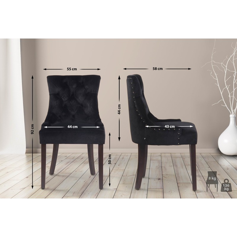 Aberdeen samettinen ruokailutuoli pehmustetulla istuimella ja puujaloilla