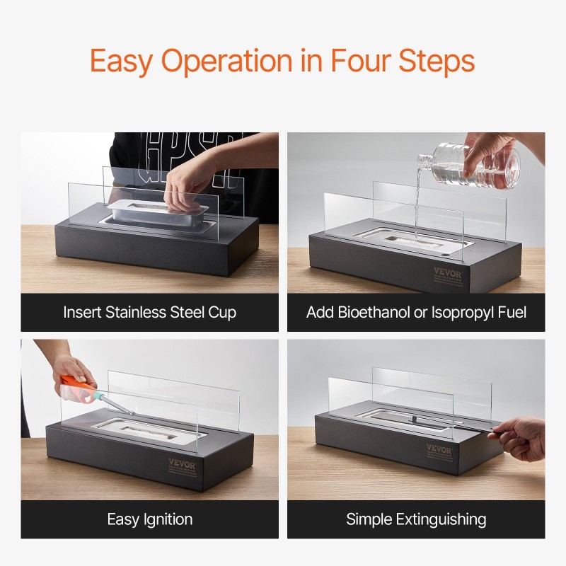 Pöytätakka 14-tuumainen hiiliteräs ruostumaton teräs lasi bioetanoli isopropyylipolttoaine sisä-ulkokäyttö sammutuskansi