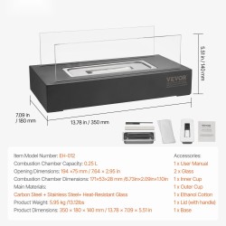 Pöytätakka 14-tuumainen hiiliteräs ruostumaton teräs lasi bioetanoli isopropyylipolttoaine sisä-ulkokäyttö sammutuskansi