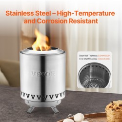 Pöytätulisija ruostumattomasta teräksestä 150 x 205 mm savuton sisä- ja ulkokäyttöön puu- ja pellettikäyttöön