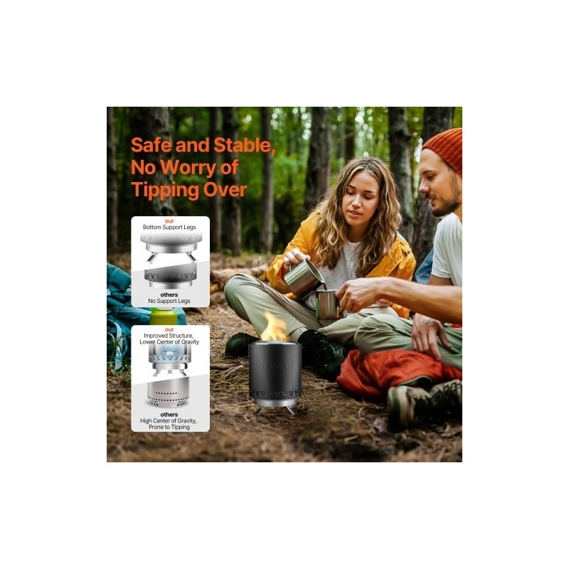 Pöytätulisija ruostumattomasta teräksestä musta kannettava sisä ja ulkokäyttöön puulla tai pelleteillä