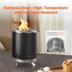 Pöytätulisija ruostumattomasta teräksestä musta kannettava sisä ja ulkokäyttöön puulla tai pelleteillä