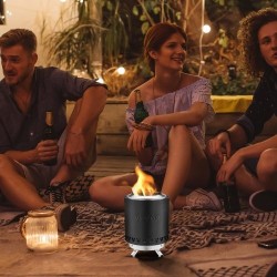 Pöytätulisija ruostumattomasta teräksestä musta kannettava sisä ja ulkokäyttöön puulla tai pelleteillä