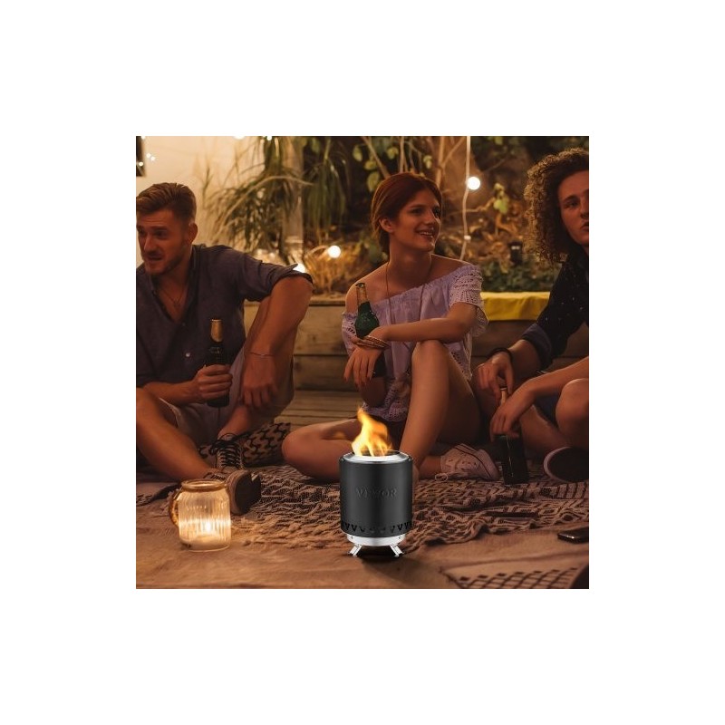 Pöytätulisija ruostumattomasta teräksestä musta kannettava sisä ja ulkokäyttöön puulla tai pelleteillä