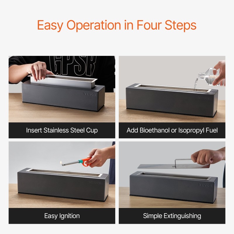 Pöytätakka sementti ja ruostumaton teräs savuton bioetanolilla ja isopropyylipolttoaineella toimiva sammutuskannella