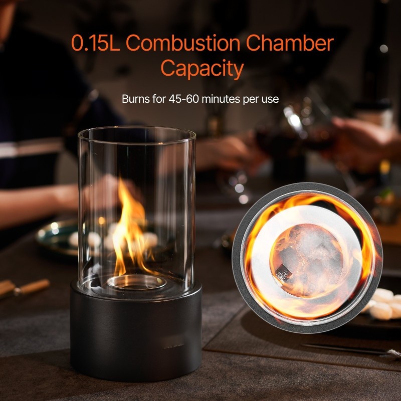 Pöytätulisija hiiliteräs ja lämpöä kestävä lasi 160×160×285 mm savuton sisä- ja ulkokäyttöön