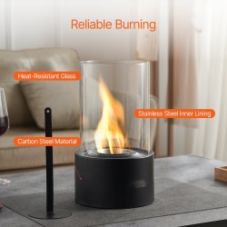 Pöytätulisija hiiliteräs ja lämpöä kestävä lasi 160×160×285 mm savuton sisä- ja ulkokäyttöön