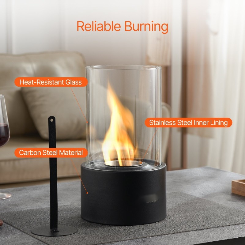 Pöytätulisija hiiliteräs ja lämpöä kestävä lasi 160×160×285 mm savuton sisä- ja ulkokäyttöön