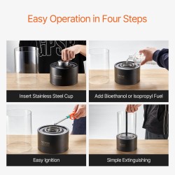 Pöytätulisija hiiliteräs ja lämpöä kestävä lasi 160×160×285 mm savuton sisä- ja ulkokäyttöön