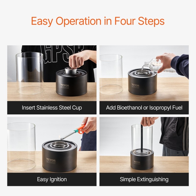 Pöytätulisija hiiliteräs ja lämpöä kestävä lasi 160×160×285 mm savuton sisä- ja ulkokäyttöön