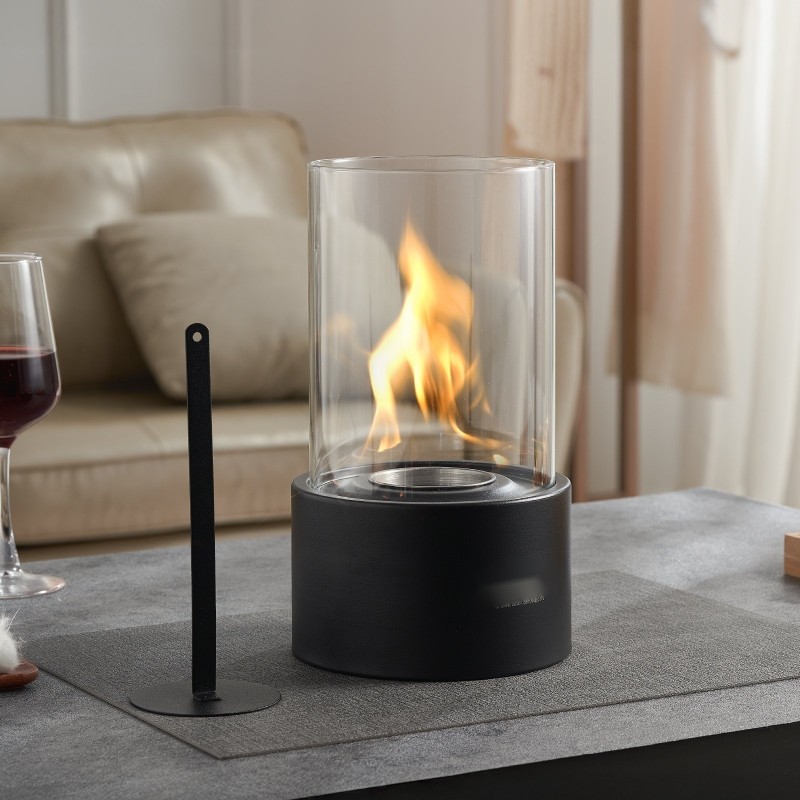 Pöytätulisija hiiliteräs ja lämpöä kestävä lasi 160×160×285 mm savuton sisä- ja ulkokäyttöön