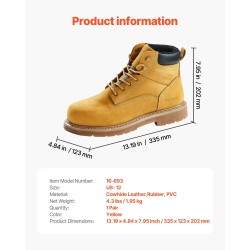 Teräskärkiset työsaappaat naudannahka vedenpitävä kumipohja koko 11 rakentamiseen