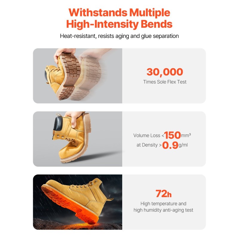 Turvakengät teräskärjellä vedenpitävä naudannahka koko UK 8 ruskeankeltainen liukastumaton kumipohja