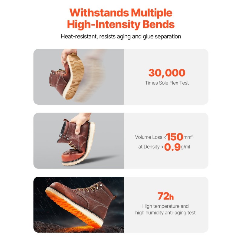 Turvakärkiset työkengät vettähylkivä nahkapäällinen pitävä kumipohja koko UK 7,5 ruskea