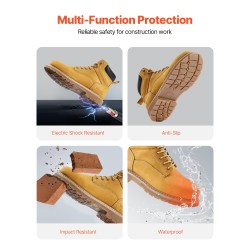 Turvakengät teräskärkiset vedenpitävä naudannahka hengittävä rakenne koko UK-7.5 luistonkestävä kumipohja ruskeankeltainen