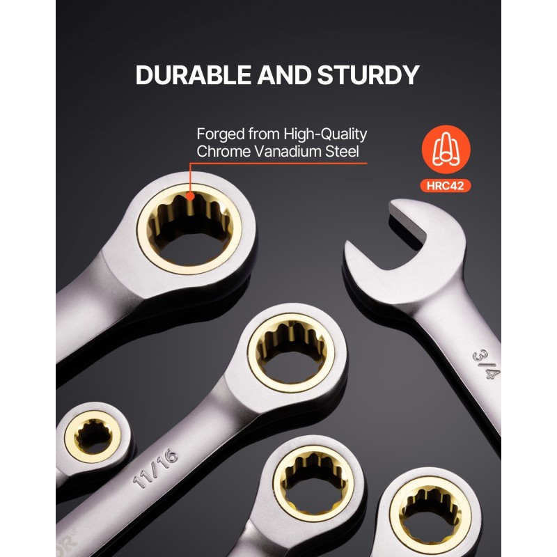 Räikkälenkkiavainsarja 24-osainen kromivanadiiniteräs ja hiiliteräs 8–19 mm tuumakoot 1/4–7/8 säilytystelineellä autokorjauksiin