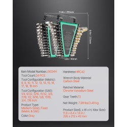 Räikkälenkkiavainsarja 24-osainen kromivanadiiniteräs ja hiiliteräs 8–19 mm tuumakoot 1/4–7/8 säilytystelineellä autokorjauksiin