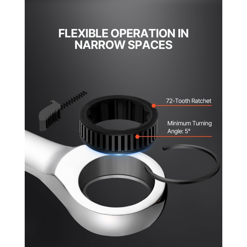 16-osainen metrinen räikkälenkkisarja 8–24 mm kromivanadiiniteräs hiiliteräs kantotelineellä