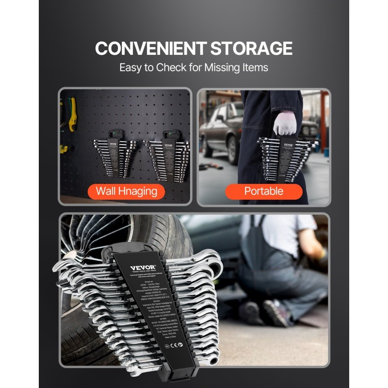 16-osainen metrinen räikkälenkkisarja 8–24 mm kromivanadiiniteräs hiiliteräs kantotelineellä