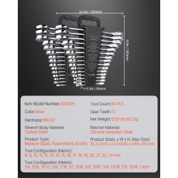 Räikkälenkkiavainsarja 30-osainen metriset 8–24 mm ja SAE 1/4–1 tuumaa