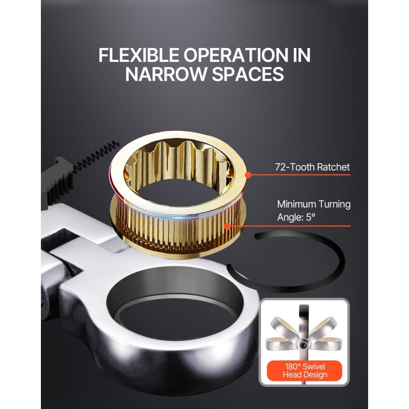 Kiinto- ja lenkkiavainsarja kromivanadiini ja hiiliteräs taivutettavalla räikkäpäällä 8–17 mm rullattava pussi