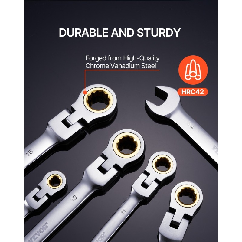 Kiinto- ja lenkkiavainsarja kromivanadiini ja hiiliteräs taivutettavalla räikkäpäällä 8–17 mm rullattava pussi