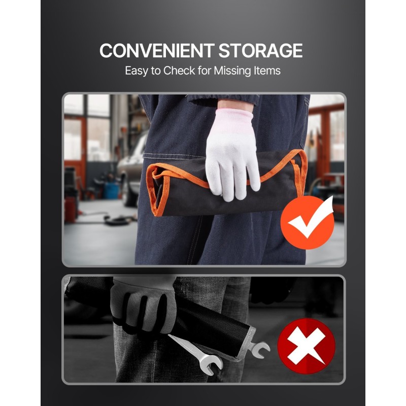 Kiinto- ja lenkkiavainsarja kromivanadiini ja hiiliteräs taivutettavalla räikkäpäällä 8–17 mm rullattava pussi