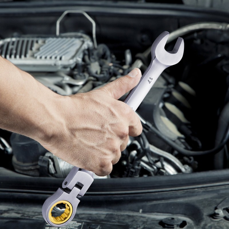 Kiinto- ja lenkkiavainsarja kromivanadiini ja hiiliteräs taivutettavalla räikkäpäällä 8–17 mm rullattava pussi