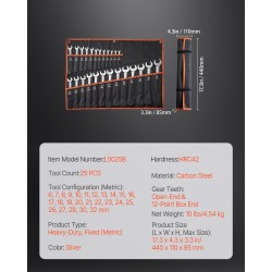 Kiintoavainsarja 25-osainen hiiliteräs metrinen koot 6–32 mm rullattavassa pussissa