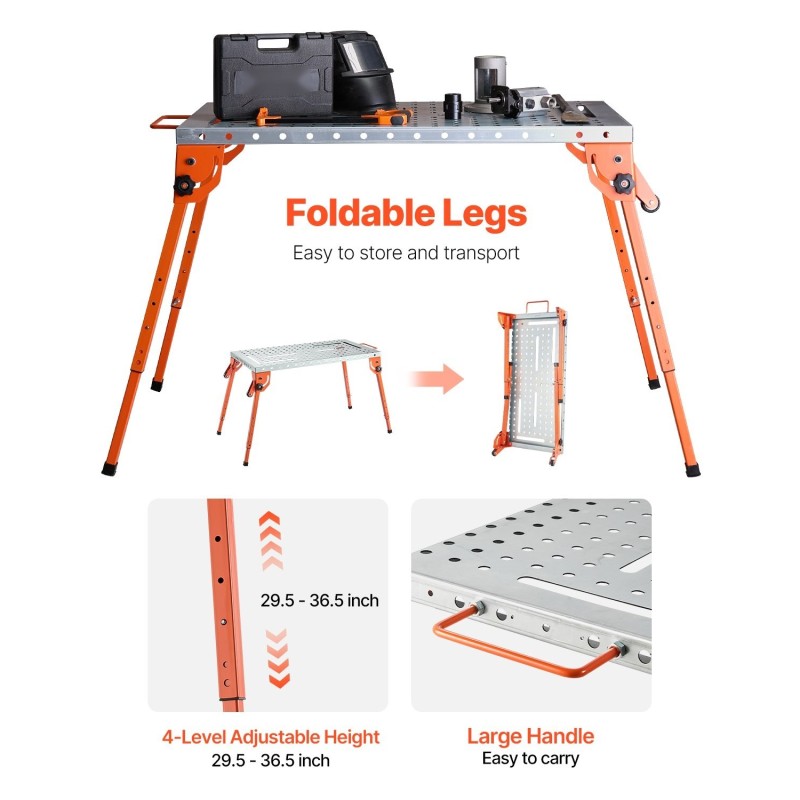 Hitsauspöytä hiiliteräksinen taittuva pöytälevy 533x1118 mm 500 paunan kantavuus