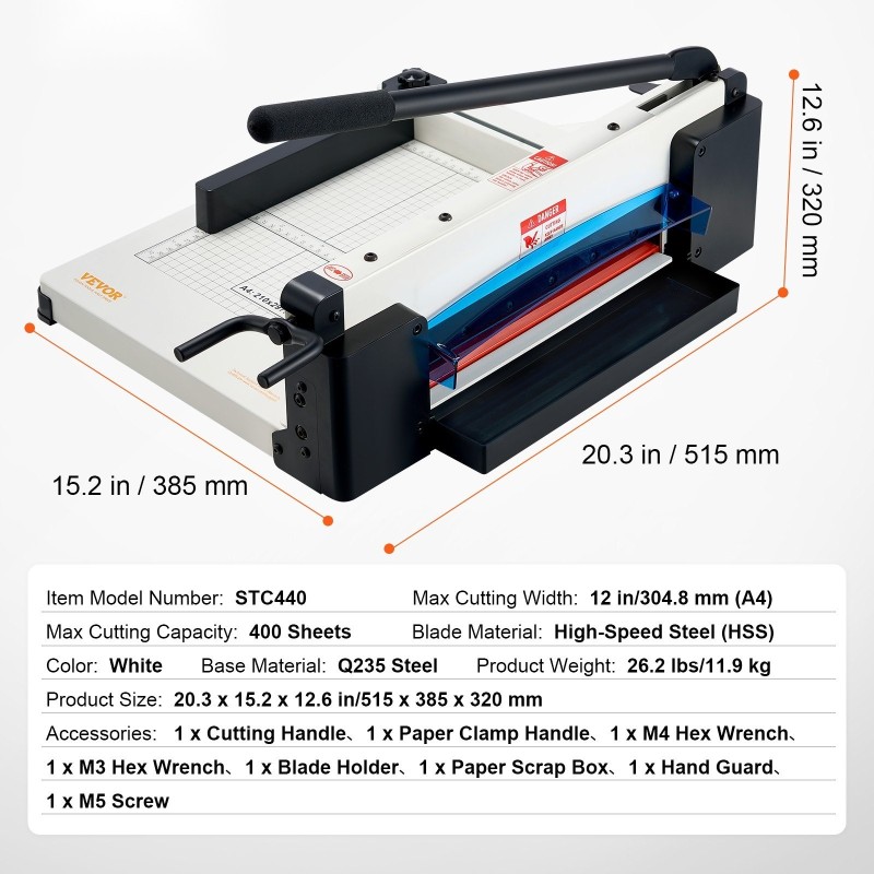 Giljotiinipaperileikkuri metallipohjalla teräsrunko A4 400 arkkia pikaterä