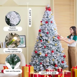 Lumipeitteinen tekokuusi noin 2,28 m 1346 oksankärkeä 550 lämpimänvalkoista LED-valoa metallijalusta