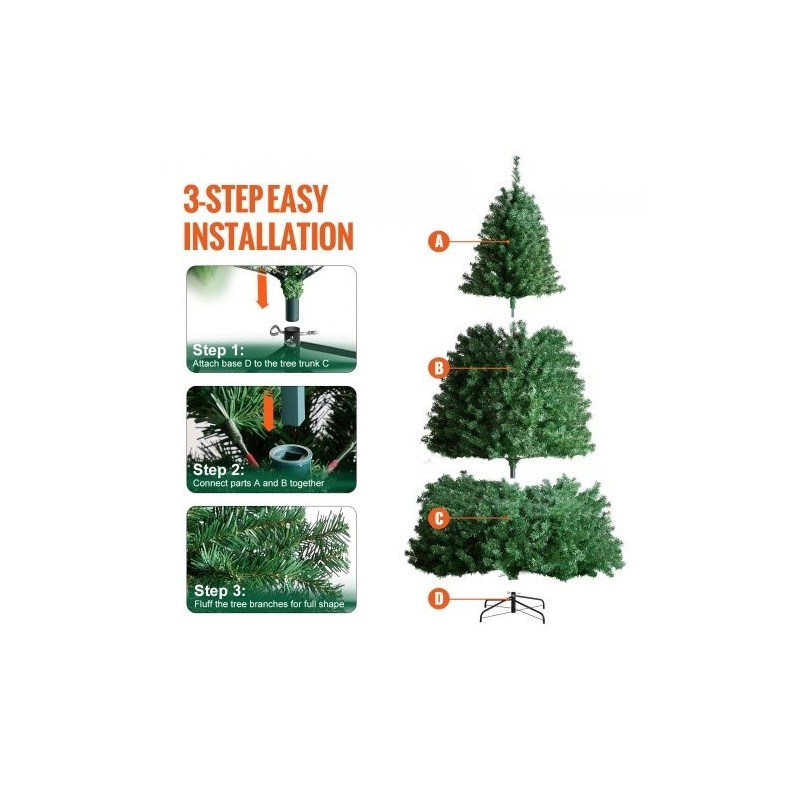 Tekokuusi PVC-oksat noin 2,28 m 1346 oksakärkeä 550 lämmintä LED-valoa metallijalusta