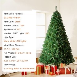 Tekokuusi PVC-oksat noin 2,28 m 1346 oksakärkeä 550 lämmintä LED-valoa metallijalusta