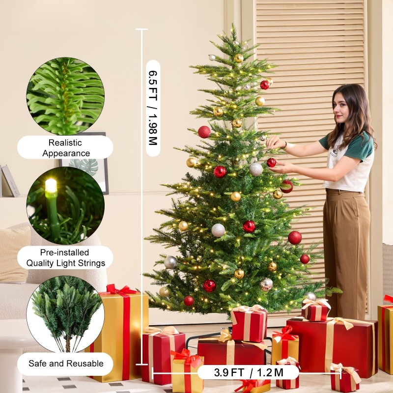 Tekokuusi 1,98 m PE ja PVC 900 oksakärkeä 350 lämmintä LED-valoa metallijalalla