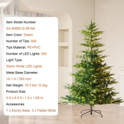 Tekokuusi 1,98 m PE ja PVC 900 oksakärkeä 350 lämmintä LED-valoa metallijalalla