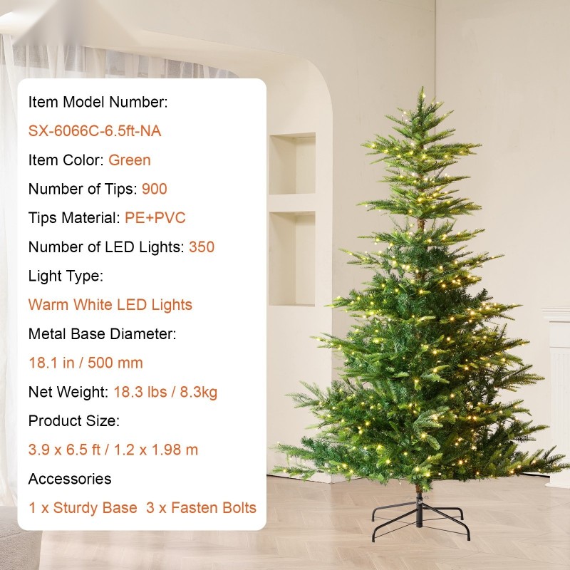 Tekokuusi 1,98 m PE ja PVC 900 oksakärkeä 350 lämmintä LED-valoa metallijalalla